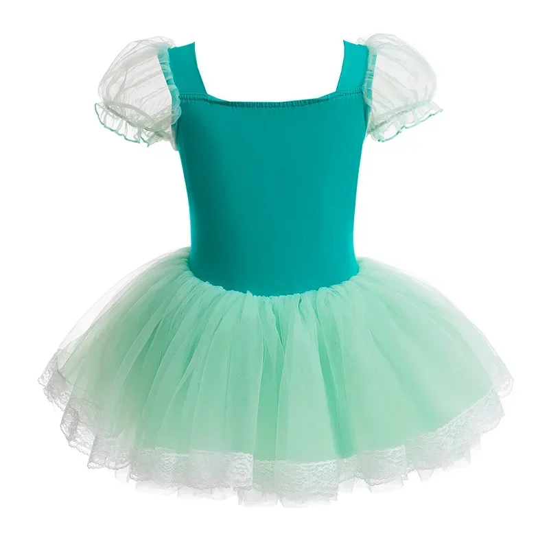 Green Kids Girls Fairy Mesh Tutu Ballet Dance Dress Open Crotch Stage Performance Gymnastics Leotard Ballerina Costume Dancewear