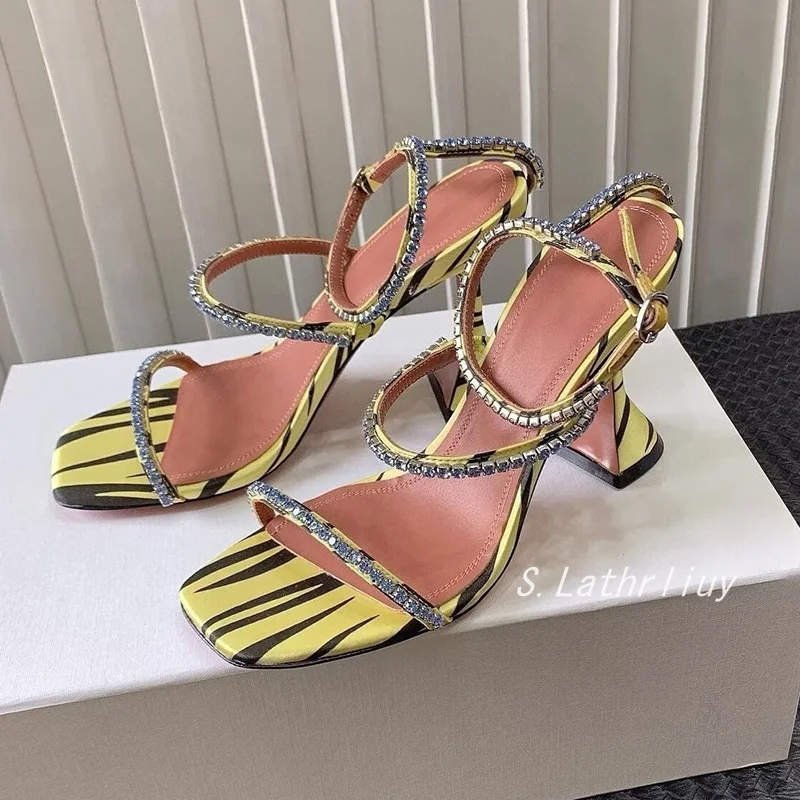 Shining Rhinestone High Heels Sandals Women's Fashion Transparent Strange Style Open Toe Sandalias Summer Banquet Dress Shoes