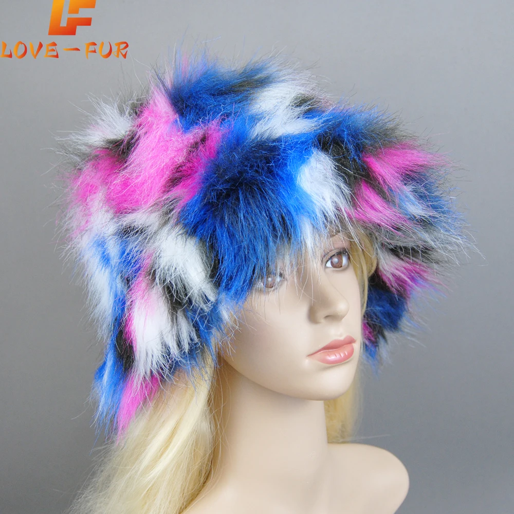 

New Style Brand Fake Fox Fur Hats Super Soft Women Winter Hat Cotton Lining Warm Russian Fashion Ski Beanies Plush Solid Color