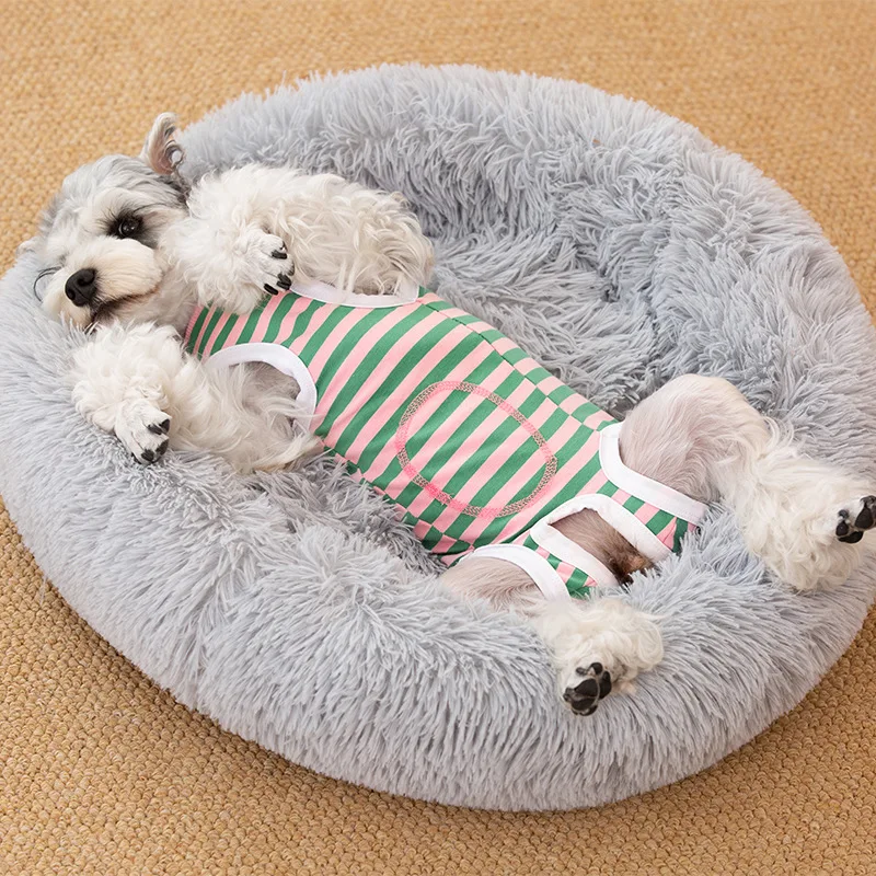 

Pet Clothes Belly Wrap Anti-Cold Stripe Shirt Back Button Female Dog Weaning Neutering Suit