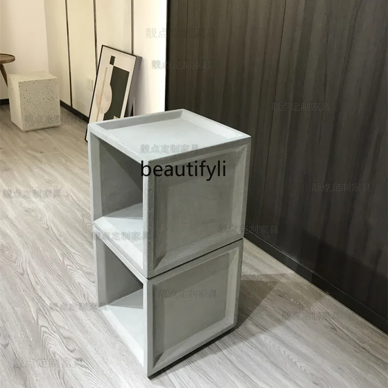 zqIndustrial Style Concrete Cement Side Table Modern Minimalist Free Combination Lattice Creative Square Locker