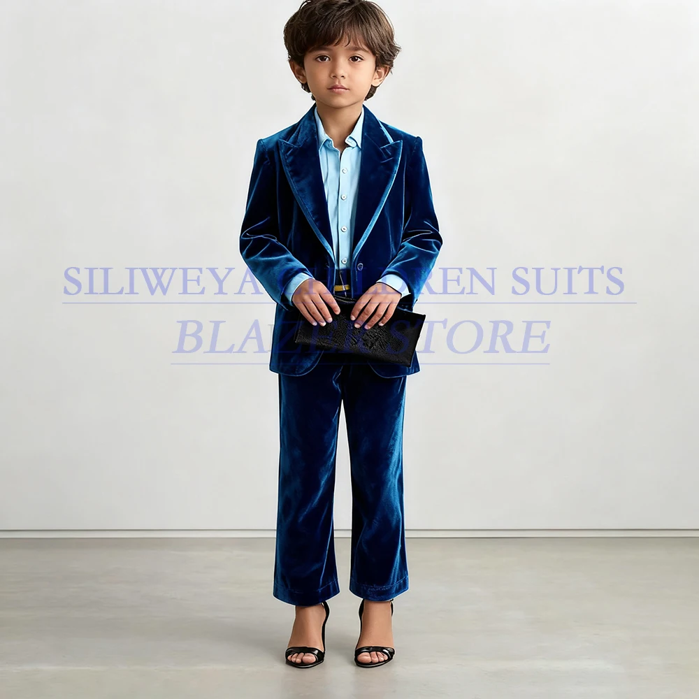 

Elegant Velvet Girls Suits Velvet Single Breasted Peak Lapel Slim Fit 2 Piece Jacket Pants Full Sets Customzied Kids Clothing