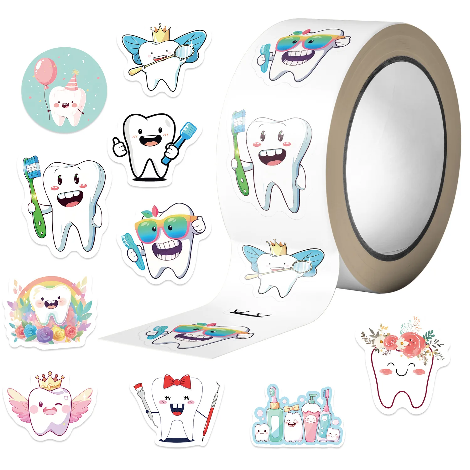 500pcs/Roll Healthy Toothbrush Teeth Stickers For Children  Small Cute Toy Game Sticker DIY Gift Sealing Label Decoration