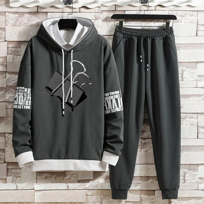 Hoodies Set Pants Pullover Hat Long Sleeved Long Pants Set Folder Suits Casual Clothing for Men Hood Print Sweaterhoodie Men Top