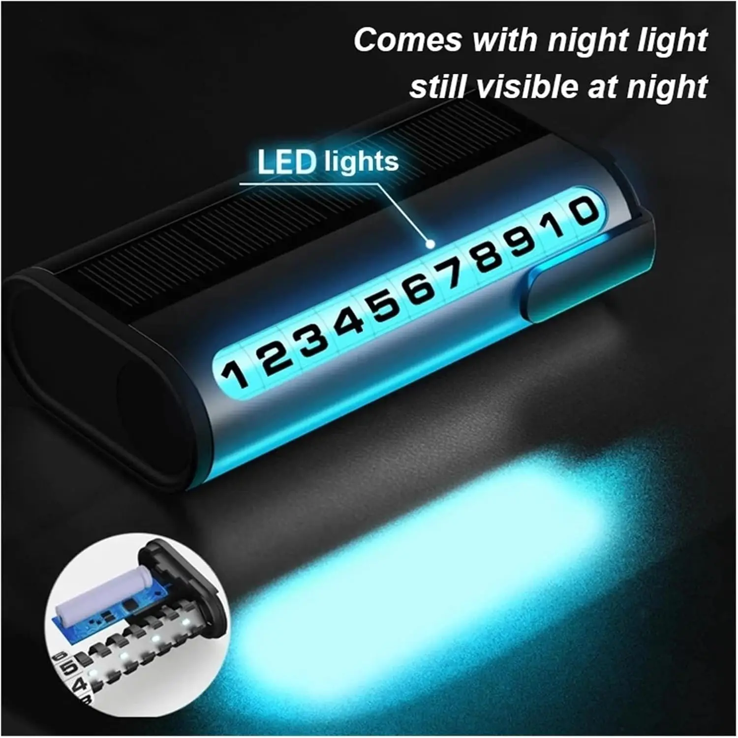 شحن بالطاقة الشمسية لوحة رقم وقوف السيارات مضيئة بطاقة ركن السيارة توقف مؤقت بطاقة رقم الهاتف لملحقات تزيين السيارة #1