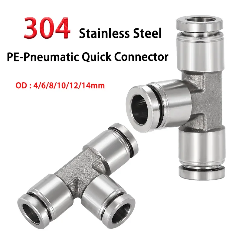 

1pcs 304 Stainless Steel Air Hose Fitting Pneumatic Connector Quick Release Coupling PE 4 6 8 10 12 14mm Trachea Metal Fitting