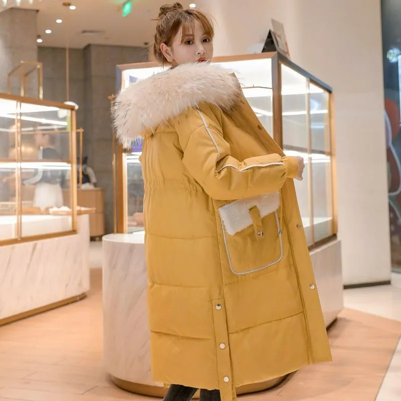 

2023 New Women Down Cotton Coat Winter Jacket Female Warm Thick Parkas Loose Outwear Artificial Fur Collar Hooded Overcoat