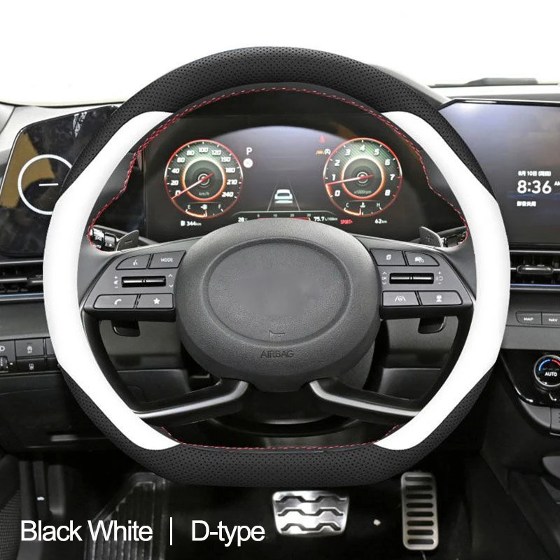 High Level Leather D Type Car Steering Wheel Cover Wrap Holder for Hyundai IX35 Elantra IX25 Mistra Tuscson Celesta