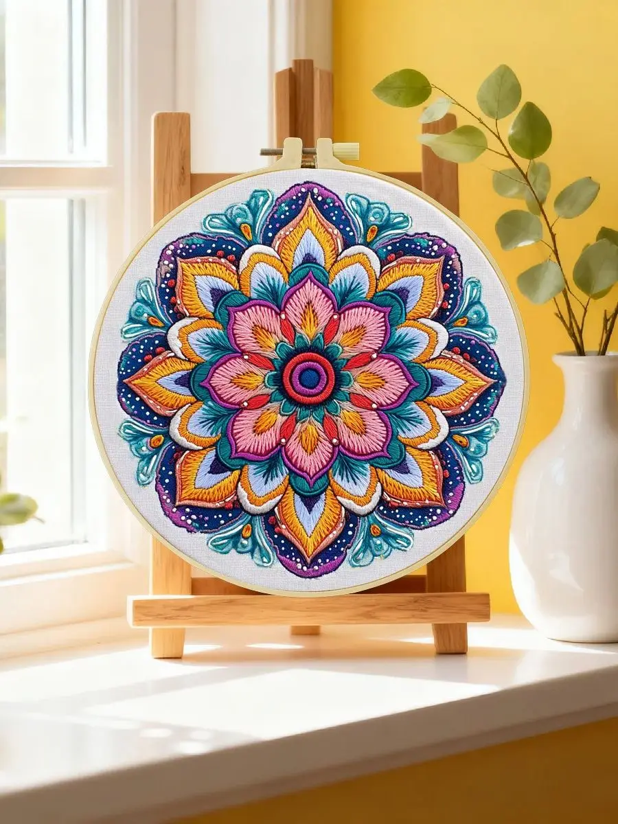 1 Stück 20X20CM/15X15CM 7,87/6,3 Zoll Blumen-Stickerei-Starter-Kit DIY-Kit DIY-Stickerei-Set Handarbeiten Malerei Nadelkunst – Detail 6