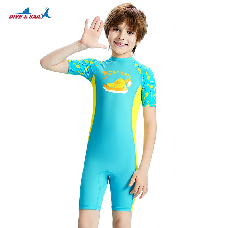 Upf50 + crianças sunsuits meninas/meninos uma peça rash guard maiô esporte aquático curto roupa de banho proteção solar fatos de banho pele de mergulho