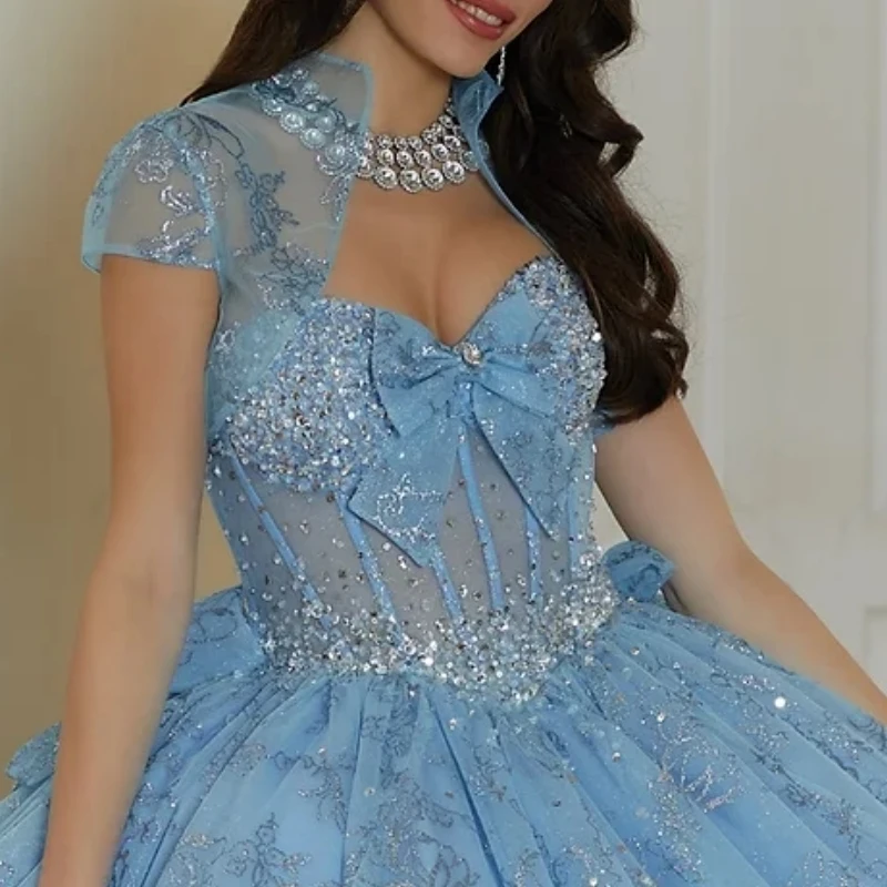 Elegant Mexican Princess Girl Birthday Party Dresses With Jacket Crystal Ball Gown Women Prom Occasion Vestido Quinceanera 14 15