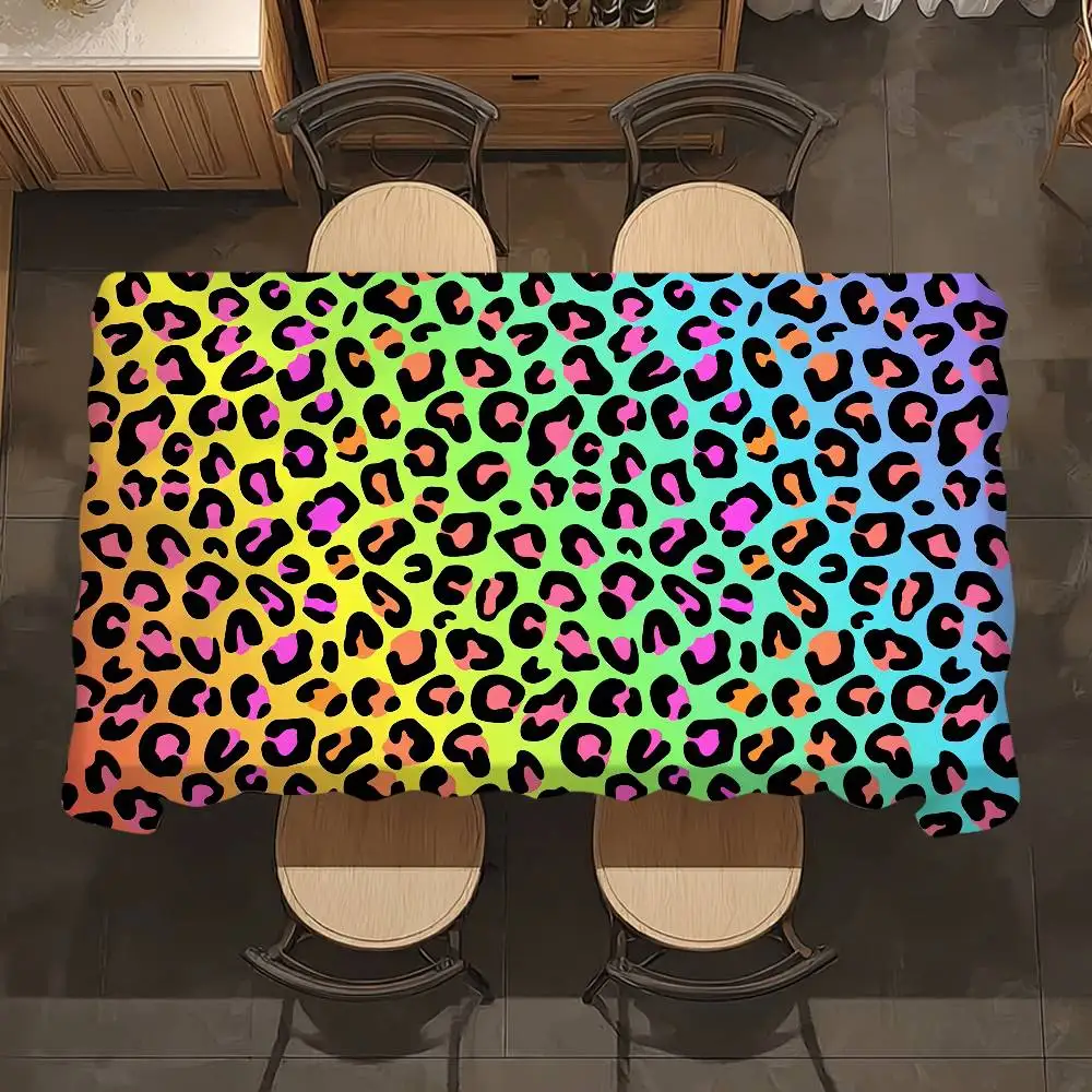 Color Leopard Print Table Cloth Party Decor Dining Room Home Kitchen Patios Waterproof Stain-Proof Table Cloth