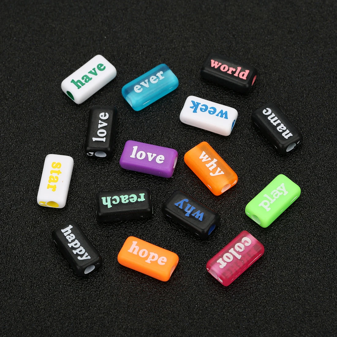 100Pcs/Lot 15x8x5mm Acrylic Beads English Words Rectangular Letter Beads Loose Spacer Beads For DIY Bracelet Jewelry Accessories