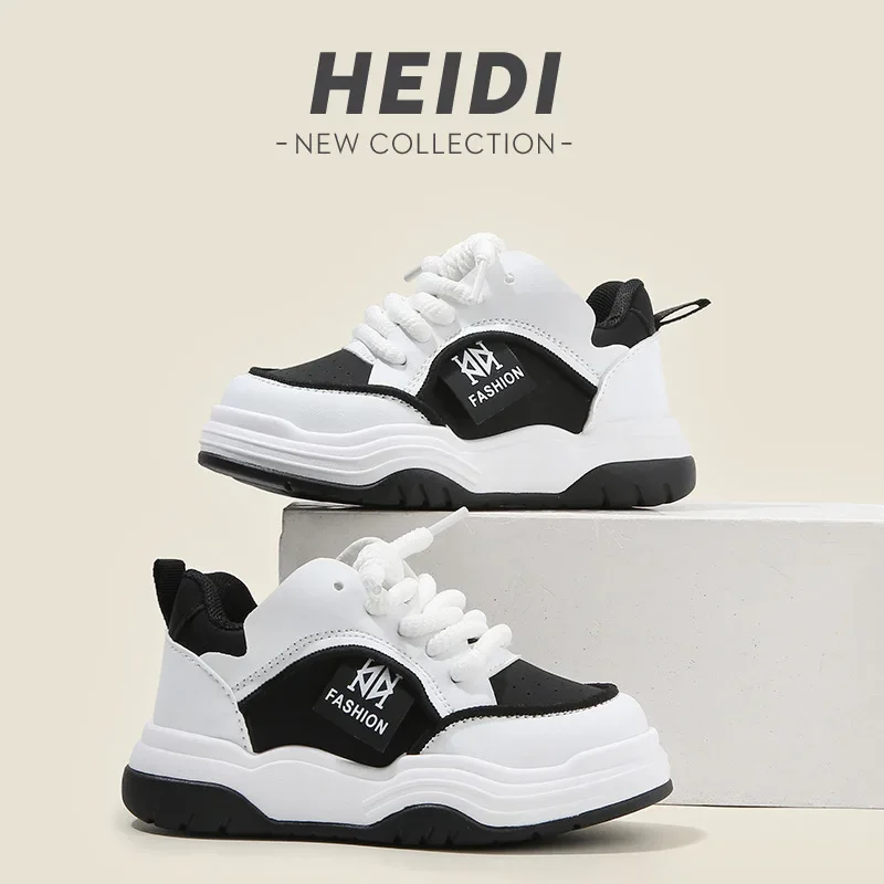 

Осенние кроссовки с цветными блоками для мальчиков, детская новая кожаная обувь на платформе для девочек, однотонная детская повседневная обувь на мягкой подошве со шнуровкой спереди