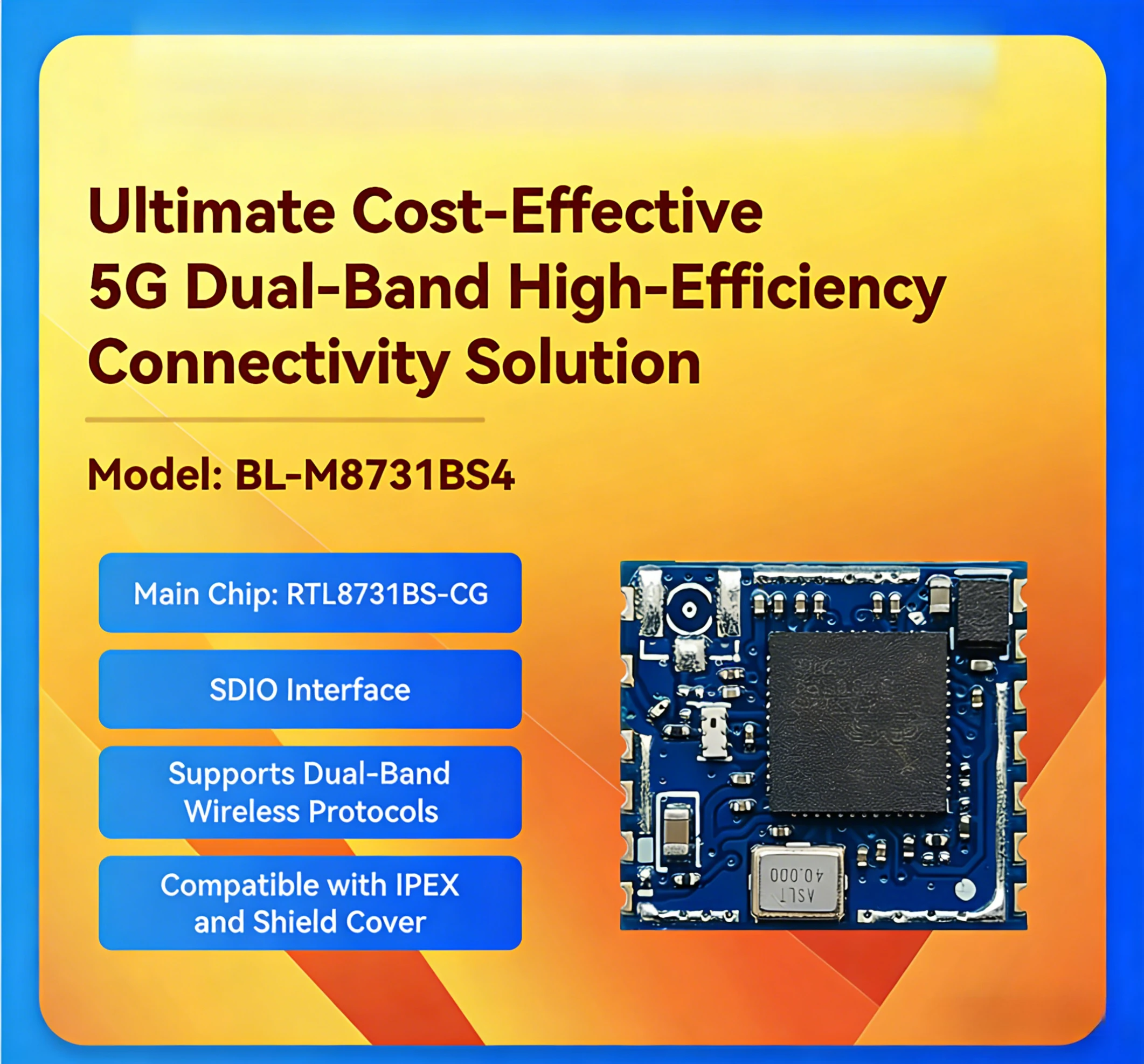 

Модуль Wi-Fi M8731BS4 на базе Realtek RTL8731BS-CG, двухдиапазонный 5G, беспроводной модуль SDIO для передачи видео из дрона FPV