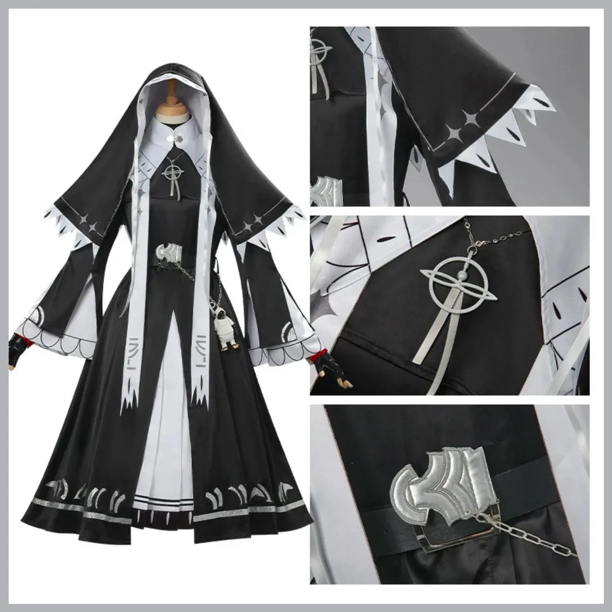 لعبة الفرسان: Perish in Frost Exusiai تأثيري حلي نون فستان أسود الحجاب موحدة شعر مستعار امرأة كرنفال عيد الميلاد البدلة #2