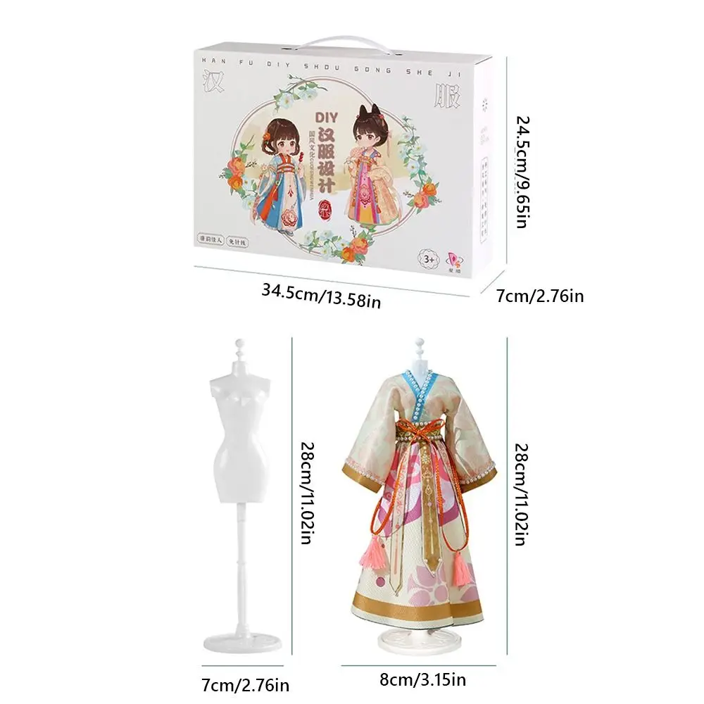 Giocattolo di vestiti Hanfu fai da te in stile cinese di alta qualità con 5 modelli Kit di vestiti multicolori Giocattolo di vestiti Hanfu per lo sviluppo di stoffa