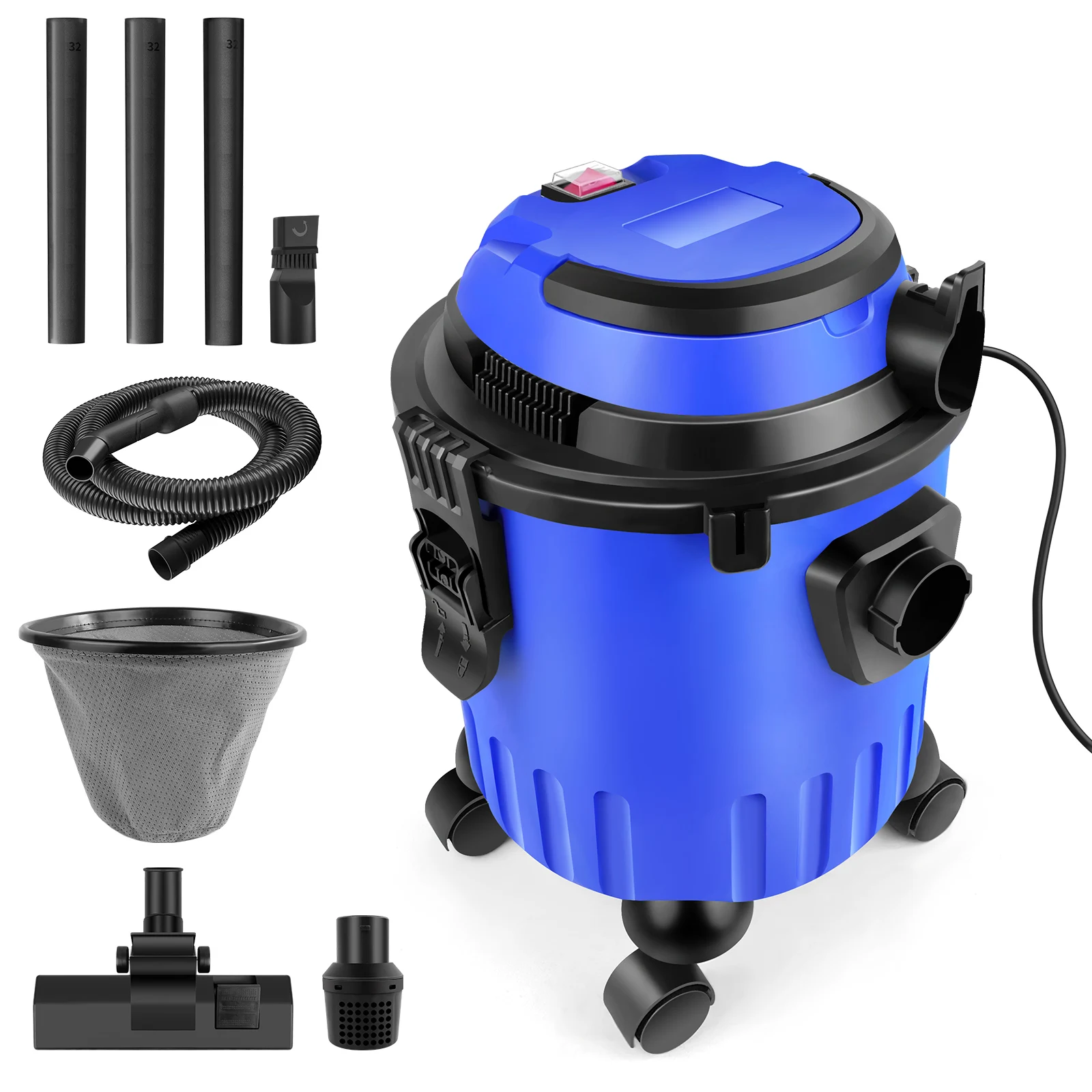 Aspirateur sec et humide 3 en 1, fonction de soufflage, récipient de 15 L, filtres HEPA lavables, pour atelier domestique et usage professionnel