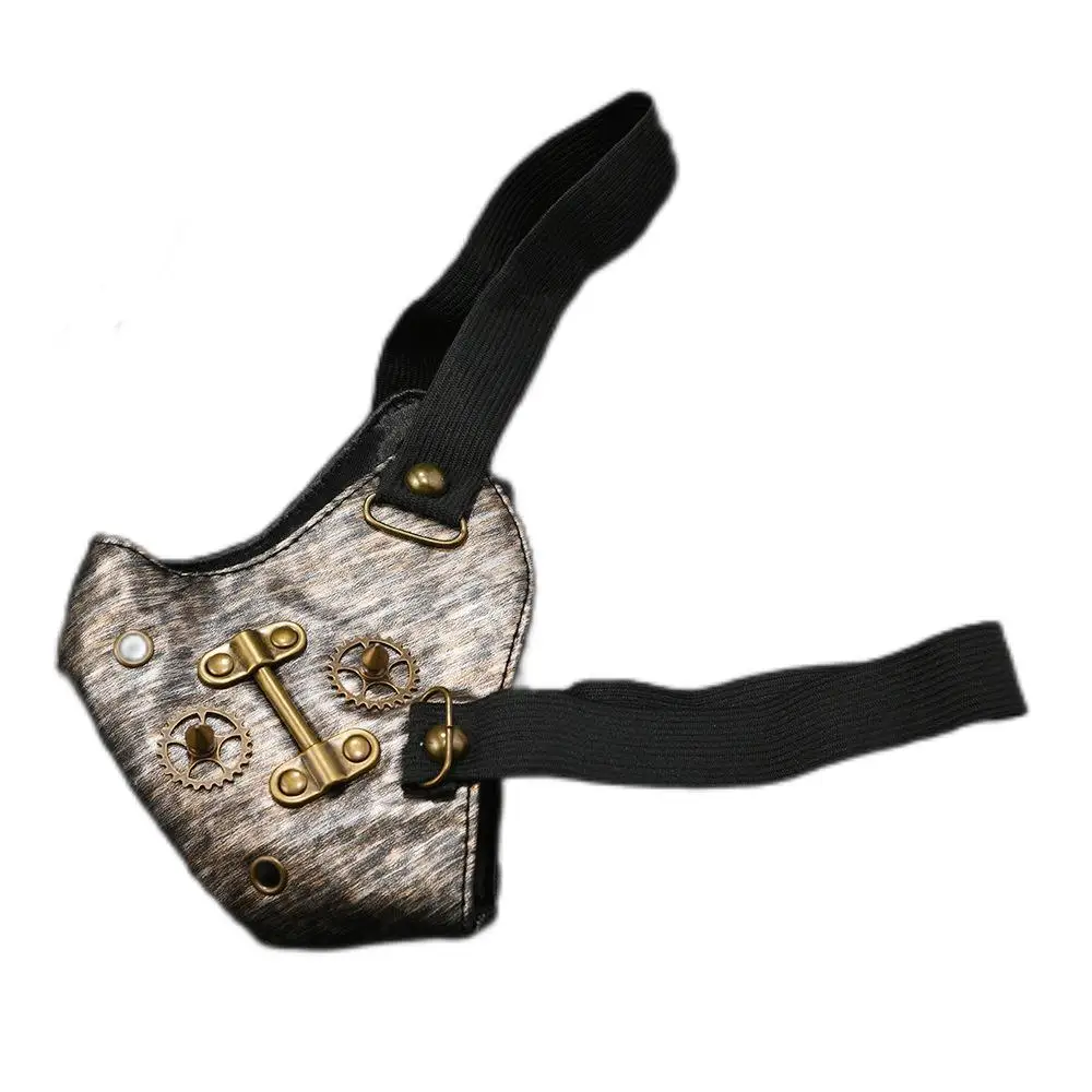 Masker Punk Rock Kulit PU Antik Pria Wanita Cosplay Pesta Sejuk Wanita Peredam Mulut Halloween R3054