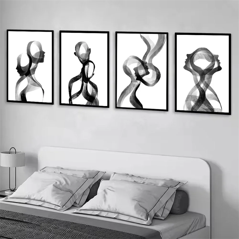 Abstract Elegant Coupe Canvas Painting Black and White Posters And Prints Modern Minimalist Wall Art Picture Living Room Decor