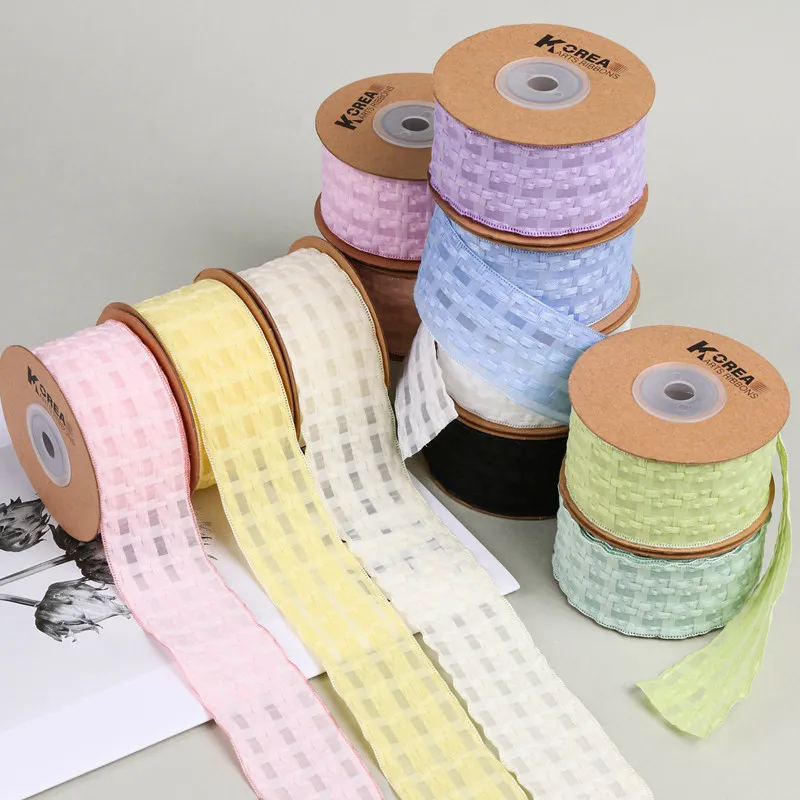 9-10 Yards 38mm Weaving Through Yarn Macaron Ribbon Horizontal DIY Make Bowknots Kids Hair Accessories Material Handmade Carfts