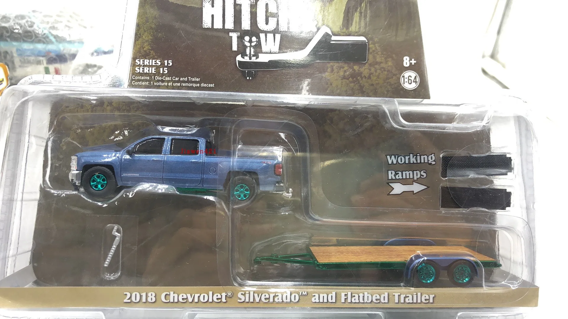 

GreenLight 1:64 2018, планшетный пикап, прицеп, зеленая машина, литая под давлением модель автомобиля из сплава, Коллекционная модель