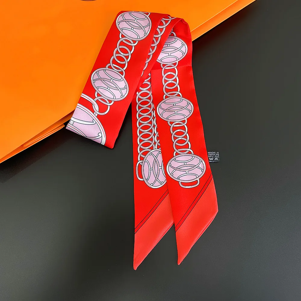 Mode Frauen Haar Schal 2024, Neue Marke Design Luxus Seide Schal Mode Druck Stirnband Dünne Tasche Schals Halstuch