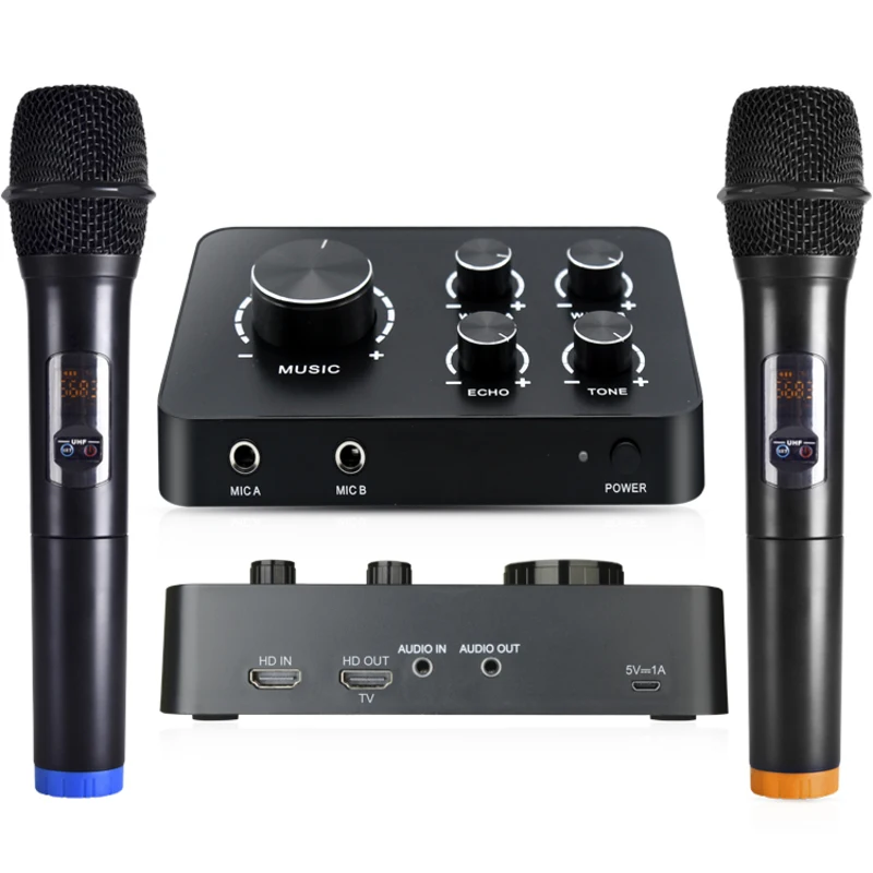 Most Popular Factory Wholesales Black Uhf Dual Channels Handheld Wireless Microphone Karaoke Mixer System BT Connect