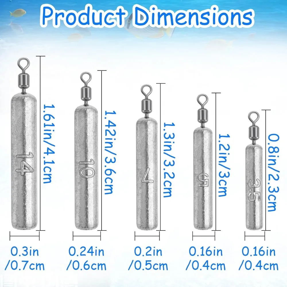 Anglergewicht-Sinker-Formrohr, Bullet Plumb Anhänger, Metall-Jig, Sast 15 Stück/Set, 3.5g 5g 7g 10g 14g 20g, Meeresangelzubehör-Kit, Pesca Werkzeug