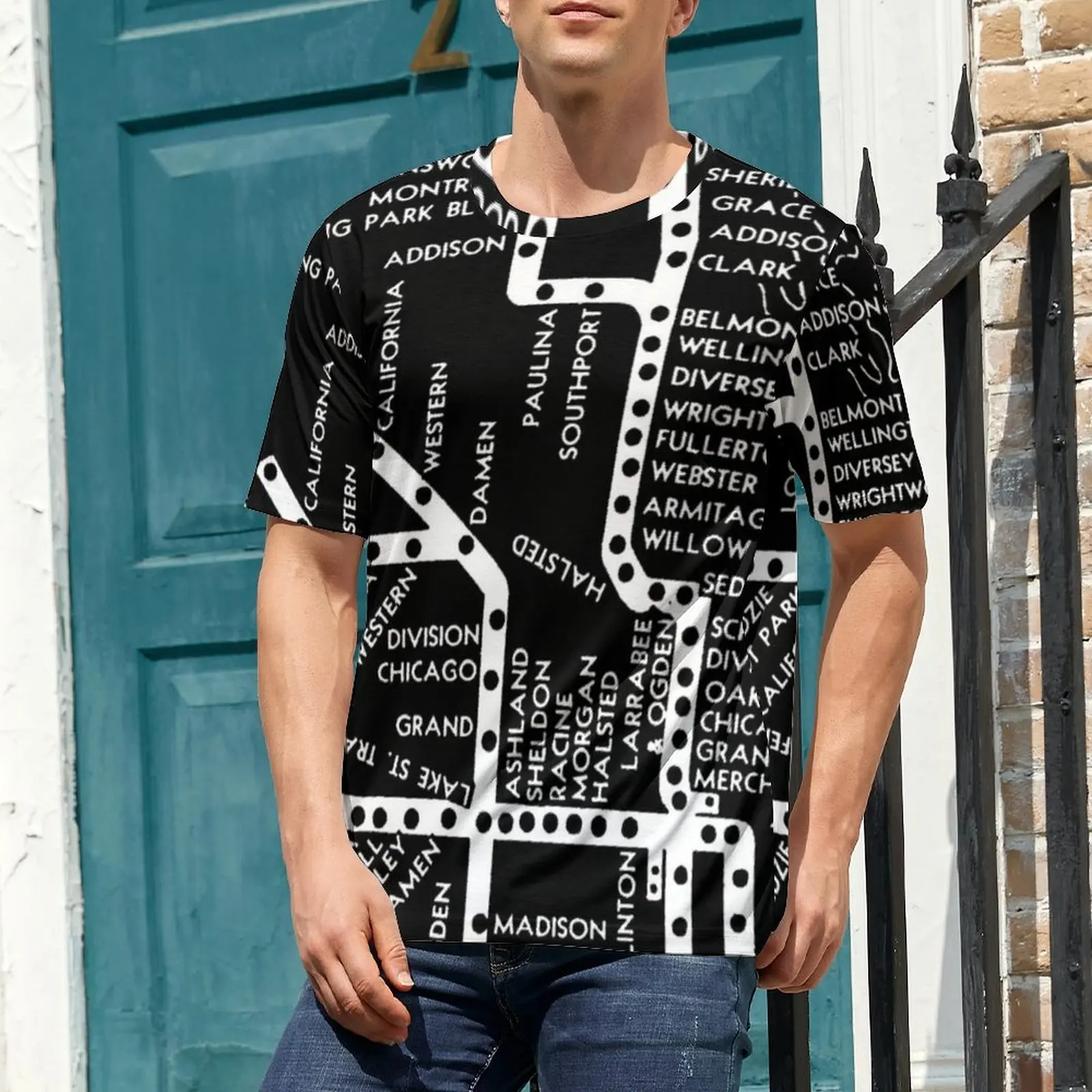Big Size T-Shirt Beach Vintage Map T Shirts Chicago Subway Train Print Funny Crewneck Tshirt Man Harajuku Graphic Clothes