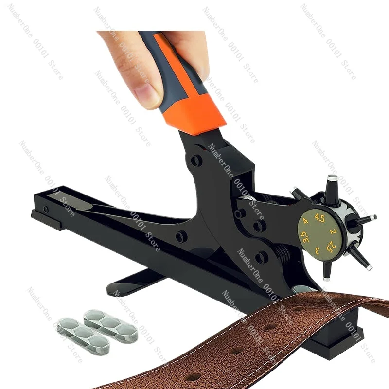 9 Inch Rotary Hole Punch Pliers Kit Household Multifunction Leather Belt Punch Tool Heavy Duty Steel Puncher Set for Watch Strap