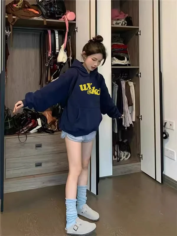 

Худи оверсайз (до 300 фунтов) от американского модного бренда с буквенным принтом, женская, осенне-зимняя, утепленная флисовая, парная верхняя одежда