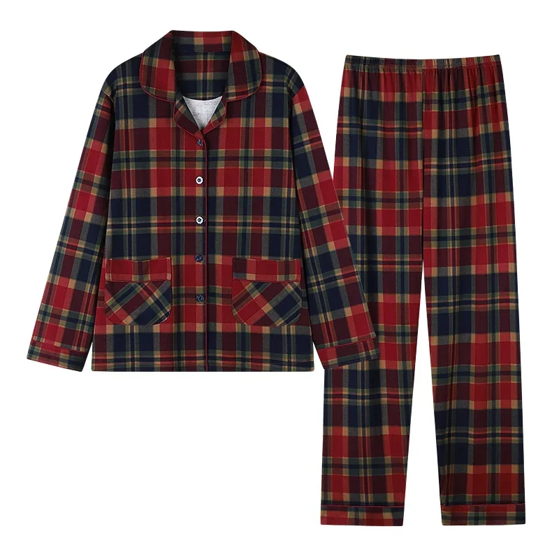 2024 Autumn Plus Size Long Sleeve Casual Plaid 100% Cotton Pajama Sets For Women Korean Loose Sleepwear Pyjamas Homewear Clothes