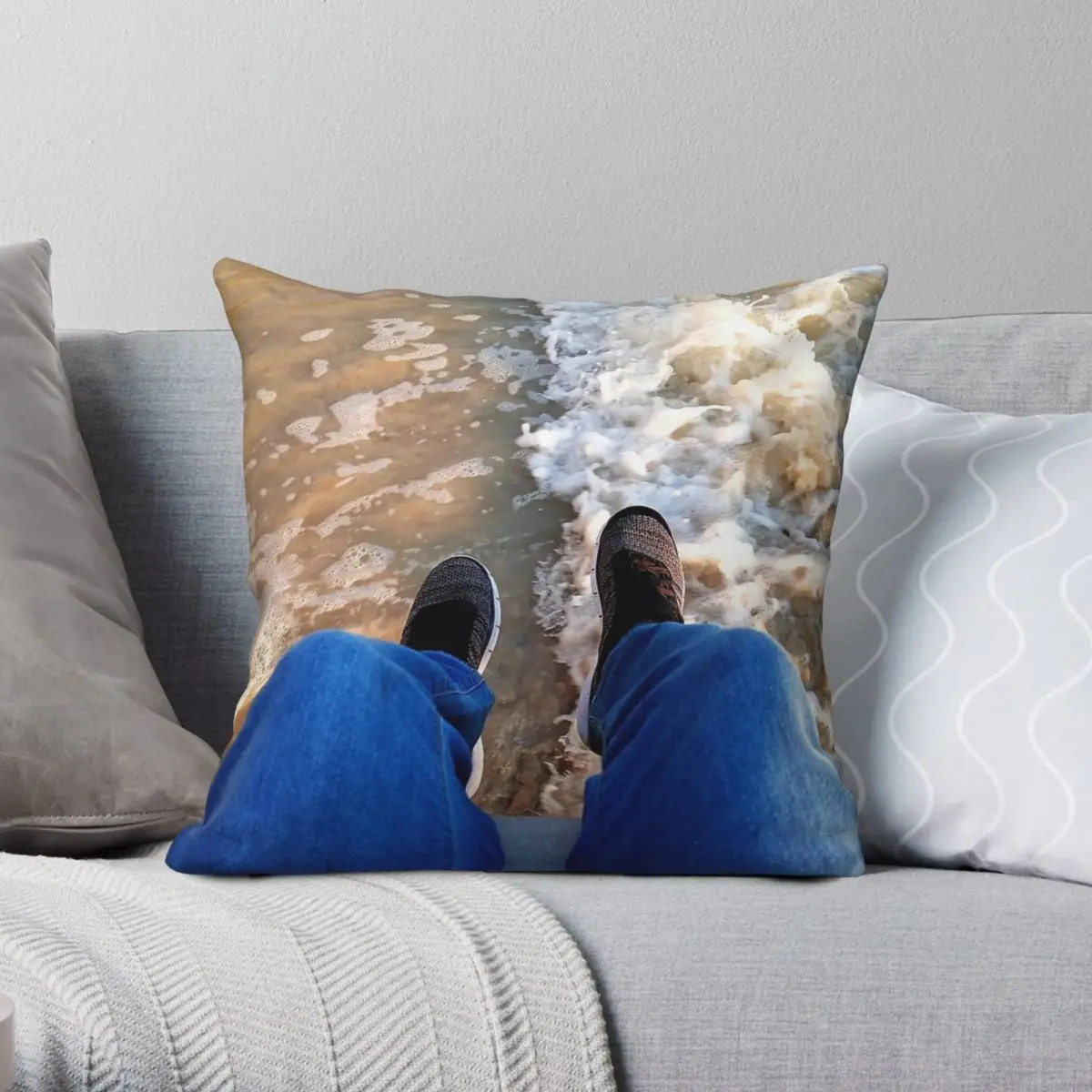 Waves Break Beneath My Feet Square Pillowcase Polyester Linen Velvet Printed Zip Decorative Sofa Cushion Cover