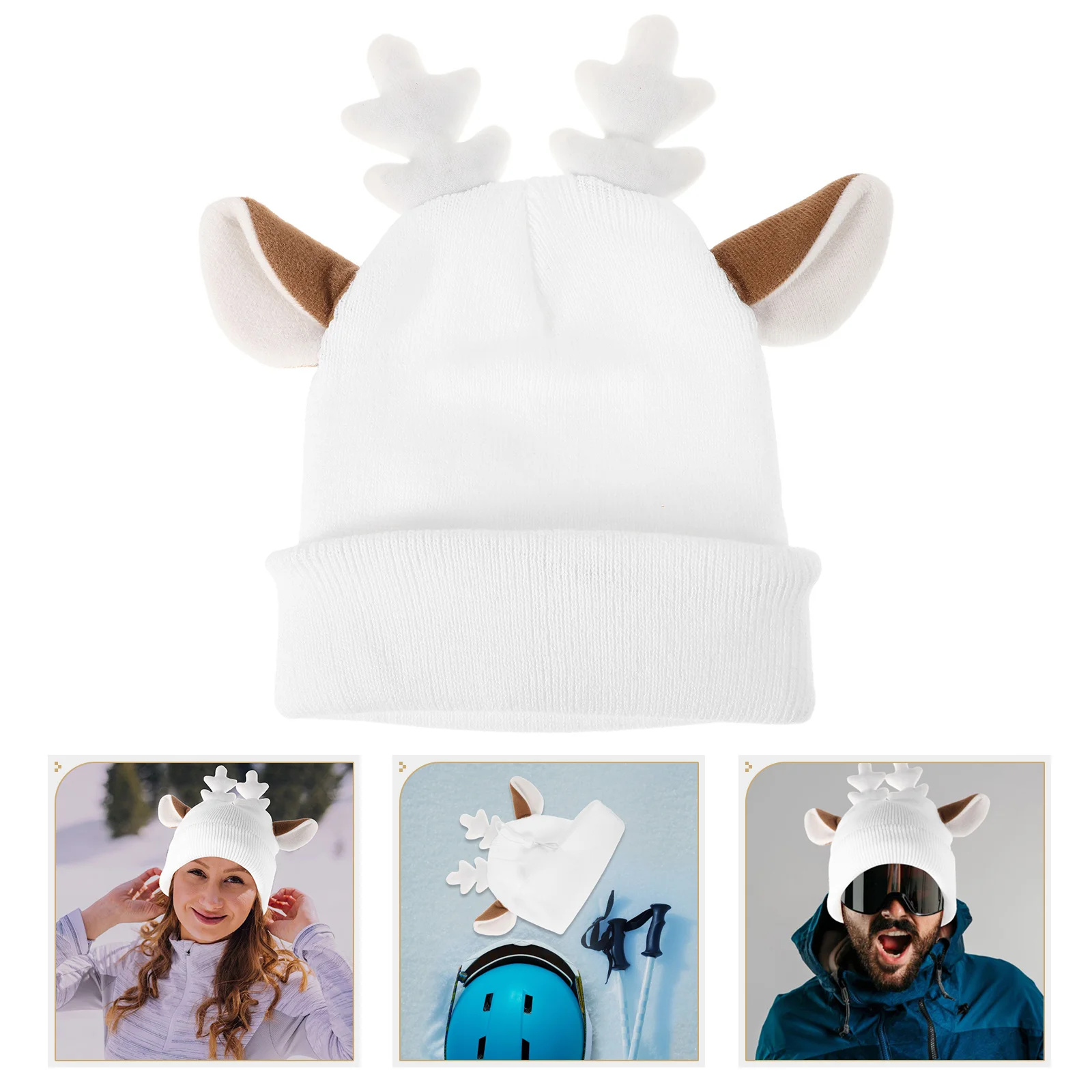 

1pc Cartoon Ski Cover Deer Horn Snowboarding Decoration Knitted Reindeer Horn Hat Winter Sports Cover Snowboard