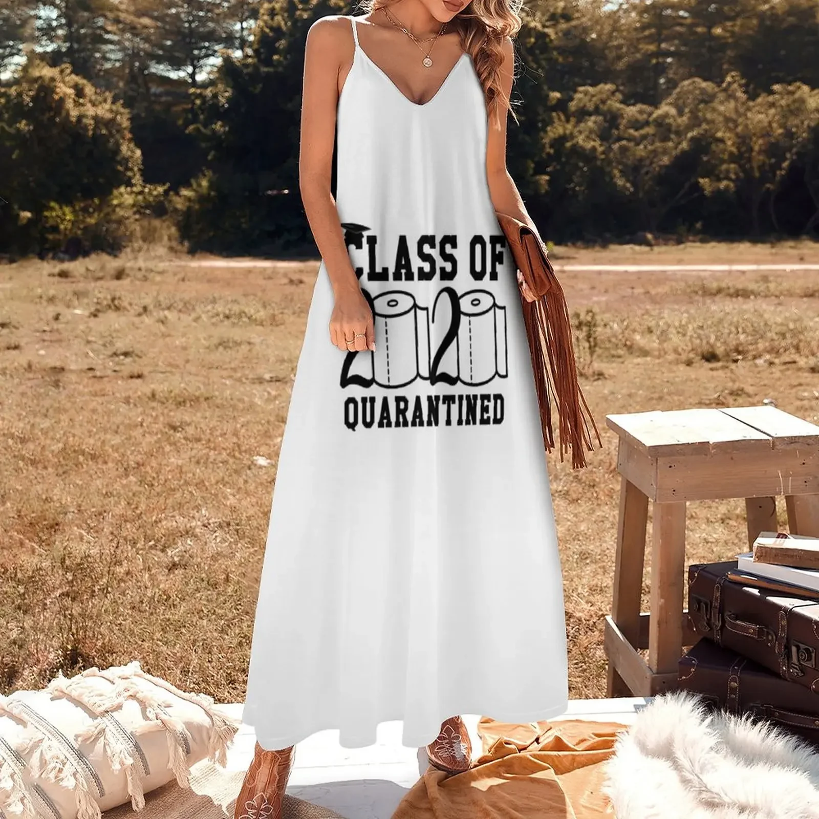 Classe de 2020 quarentena papel higiênico vestido, roupas sem mangas, engraçado