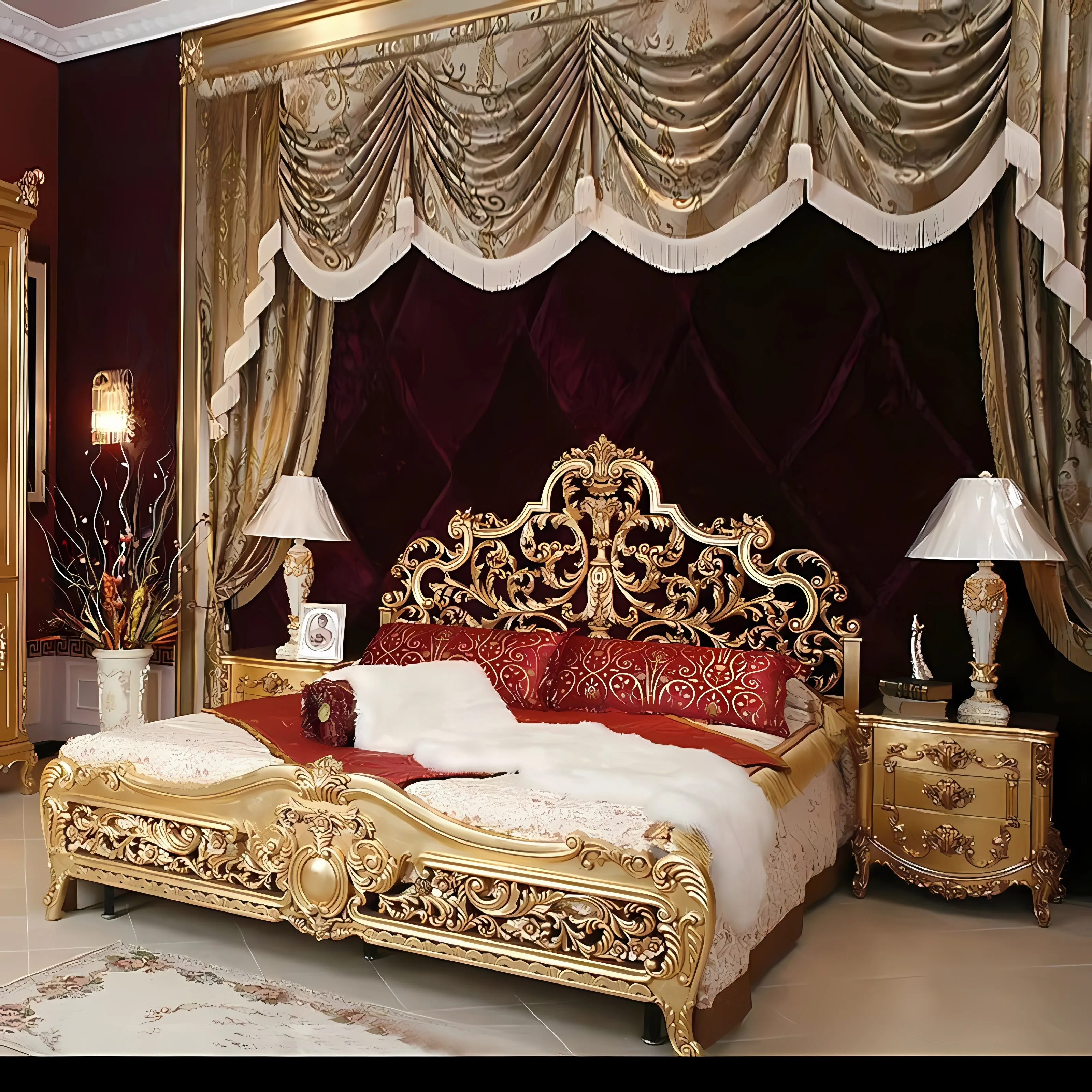 European double solid wood carved bed gold leaf princess bed French light luxury villa furniture