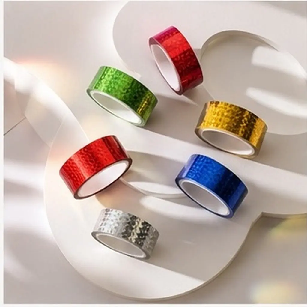 6 Rolls Mixed Color Holographic Decorative Tape Stickers for DIY Craft Gift Packaging Scrapbook Photo Album Tape