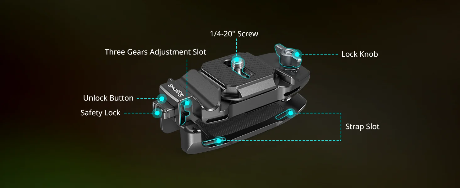 SmallRig Kameraclip mit Schnellwechsel-Montageplatten-Set, vertikale Belastung, 40 kg, für Arca-Typ-Stativ für Kameras, Montage auf Rucksäcken – Detail 11