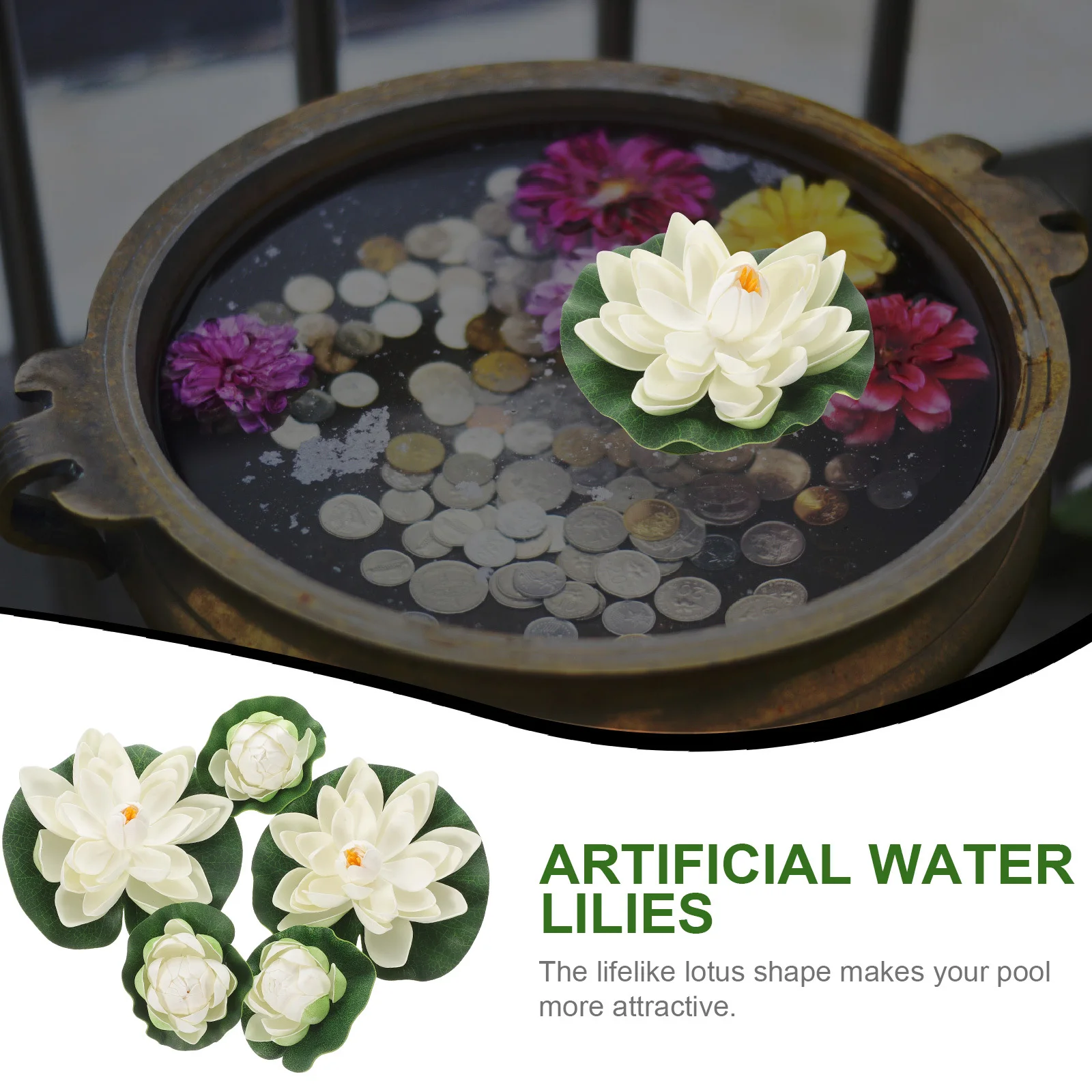 Artificial Pond Plants 5Pc Fake Lotus Leaves Water Lily Floating Decor for Pool Fountain Park Wedding Garden Outdoor Landscape