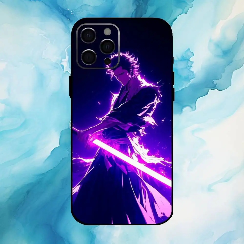 حافظة هاتف B-Bleach Anime Aizen لهاتف iPhone17,16,15,14,13,12,11 Plus، Pro Max غطاء أسود ناعم #5