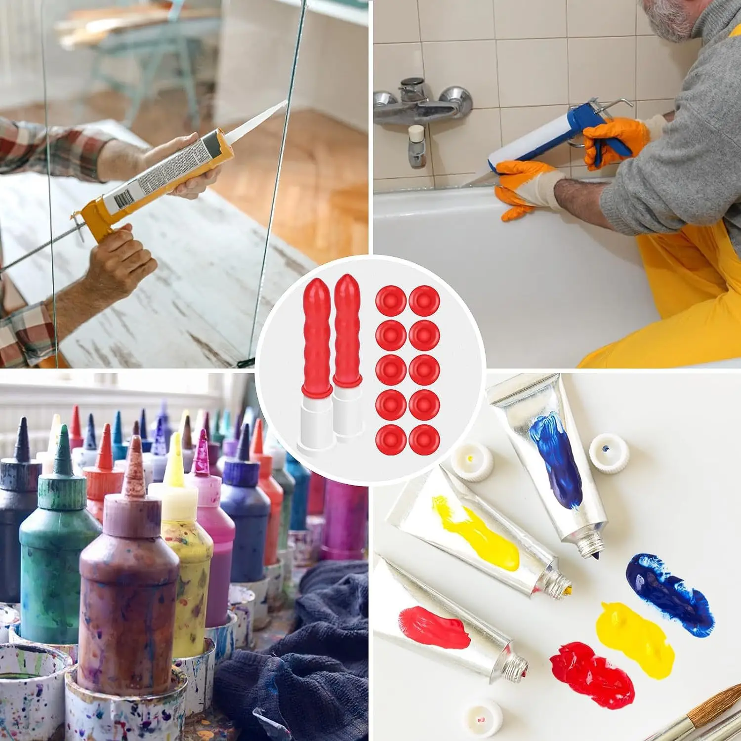 20개 코킹 캡 유리 접착제 팁 씰링 캡 레드 코킹 절약 배럴 글루 마우스 보호 커버 코킹 건 노즐 도구용