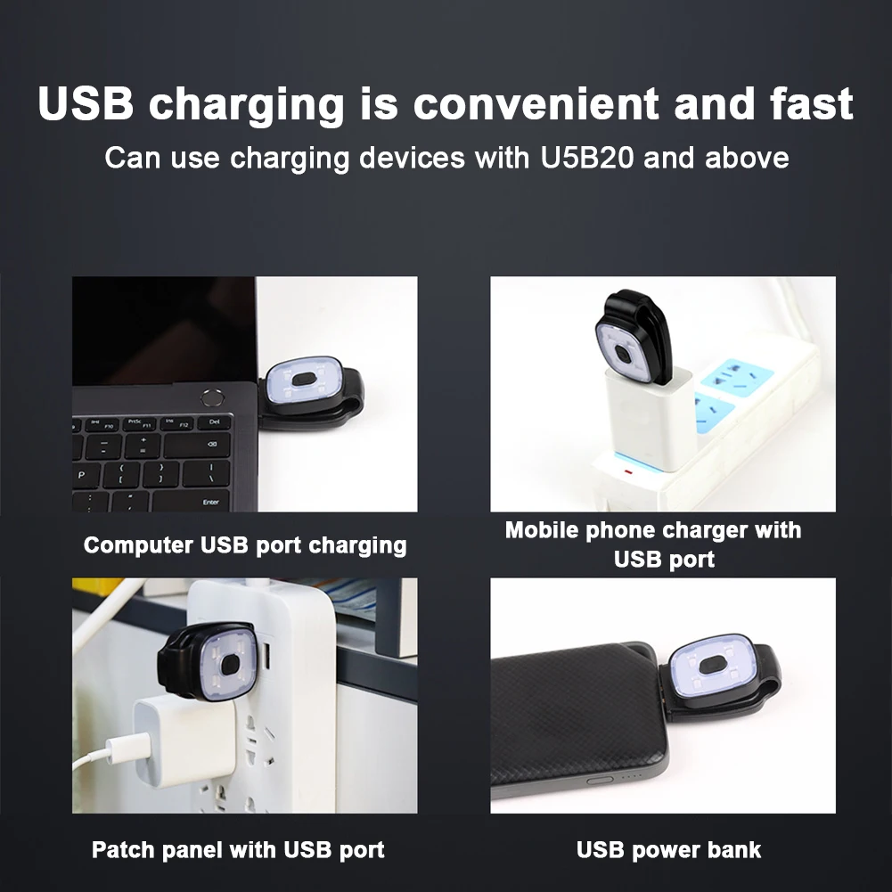 1/2 قطعة LED كليب مصباح يدوي 3 وضع الإضاءة USB قابلة للشحن LED كليب مصباح تحذير السلامة تشغيل ضوء للمشي ليلا الصيد #5