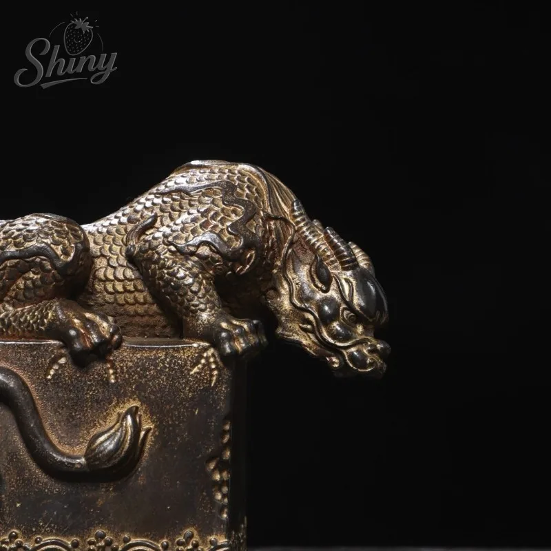 Antique Dragon Statue Ornament Seal Ancient Chinese Water-Suppressing Auspicious Beast Protection Feng Shui Home Decor Ornament