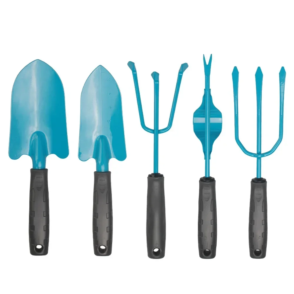 

High Quality 5 Pieces Blue Hand Shovel Rake Weeding Gardening Tool Set