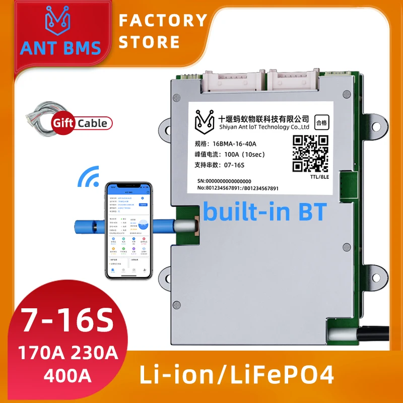[BT APP] ANT BMS 16S 60V 400A LiFePO4 배터리 관리 시스템은 맞춤형 CAN 버스, 태양 에너지/전기 자동차를 지원합니다.