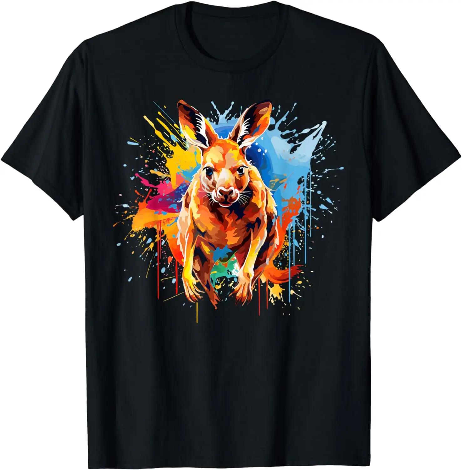 2024 New Colorful Kangaroo Wildlife Fashion Shirt Splash Art Lover T-shirt