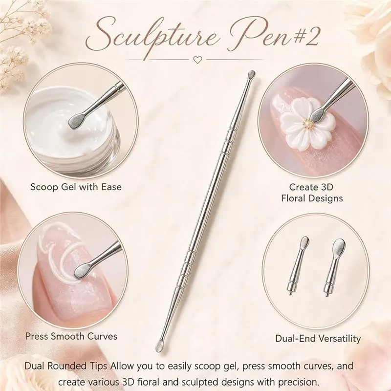 AA20-3Pcs Dual Ended Manicure Sculpting Tools 3D Gel Manicure Carving Modeling Set For Manicure Art Salon DIY