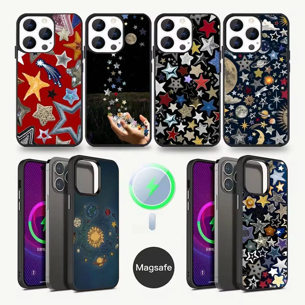 Colorful Star Phone Case  For iPhone 17,16,15,14,13,12,11,Pro,Max,Plus,Mini,Magsafe,Magnetic Wireless Charging Case