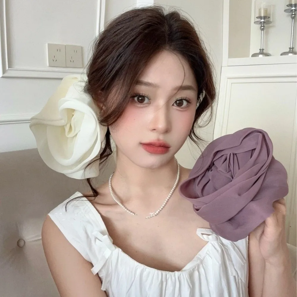 

Темпераментная французская шифоновая заколка для волос, желтая большая заколка для волос с цветком розы, милая фиолетовая женская заколка для девочек